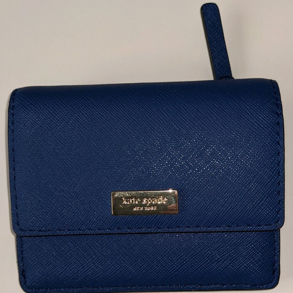 Kate Spade Mini Blue Saffiano leather Wallet w/Key New